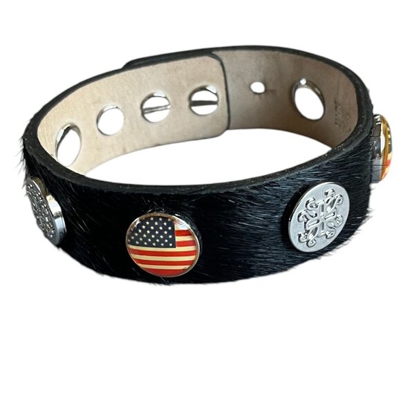 Rustic Cuff Patriotic Bracelet Logo and Flag Calfhair - Picture 2 of 4